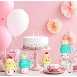 Cupcake Dessert and Drink with straws Marshmallow Mug Hats Hat Crochet Mug Hats,